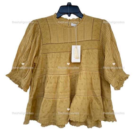 DOEN Adnet Top Yellow Floral Embroidered Lace Blouse - Picture 4 of 7